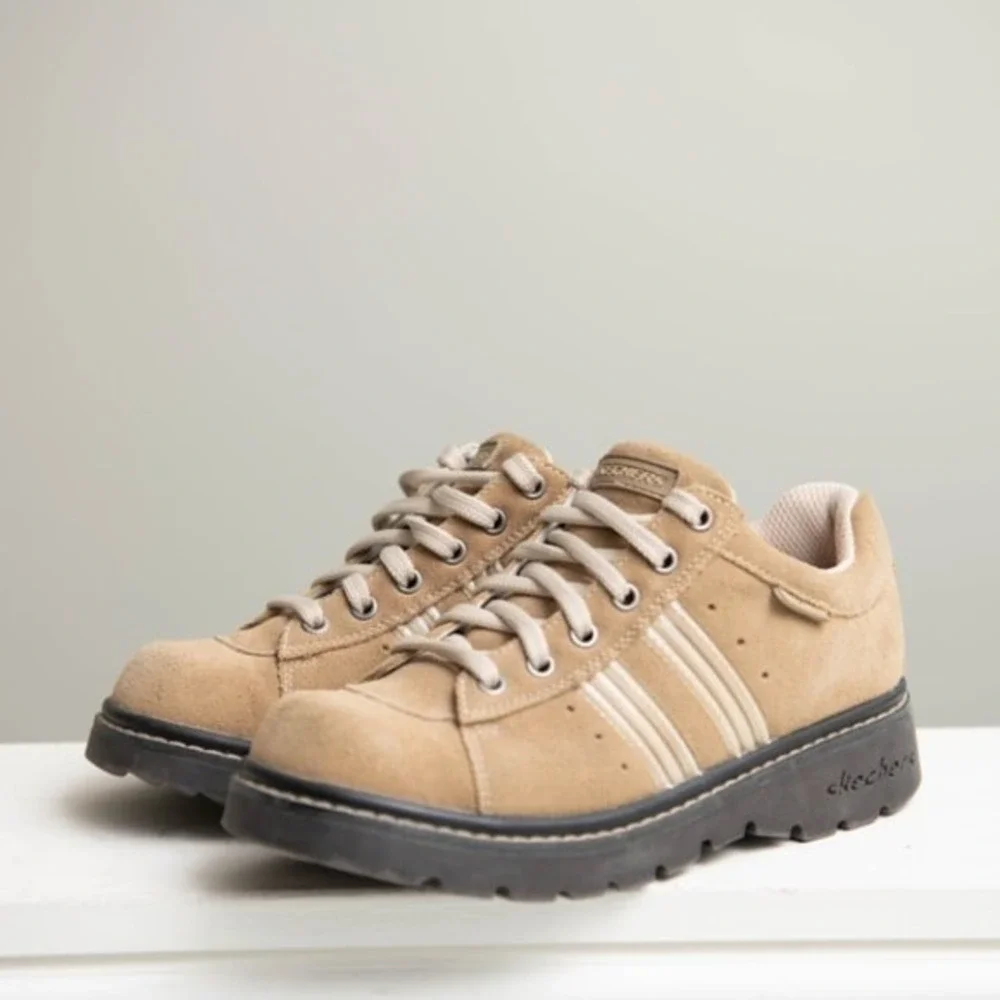 VTG Sketchers Platform Chunky Y2K 90s Grunge Lug Sole Tan Suede Shoes W Sz 6.5